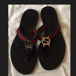 Authentic Gucci GG web thong sandals black 37.5